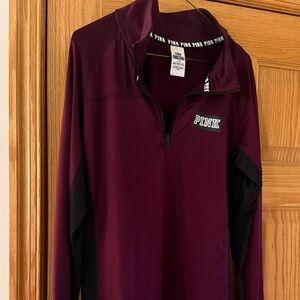 Victoria’s Secret PINK woman’s large half zip maroon and black , long sleeve